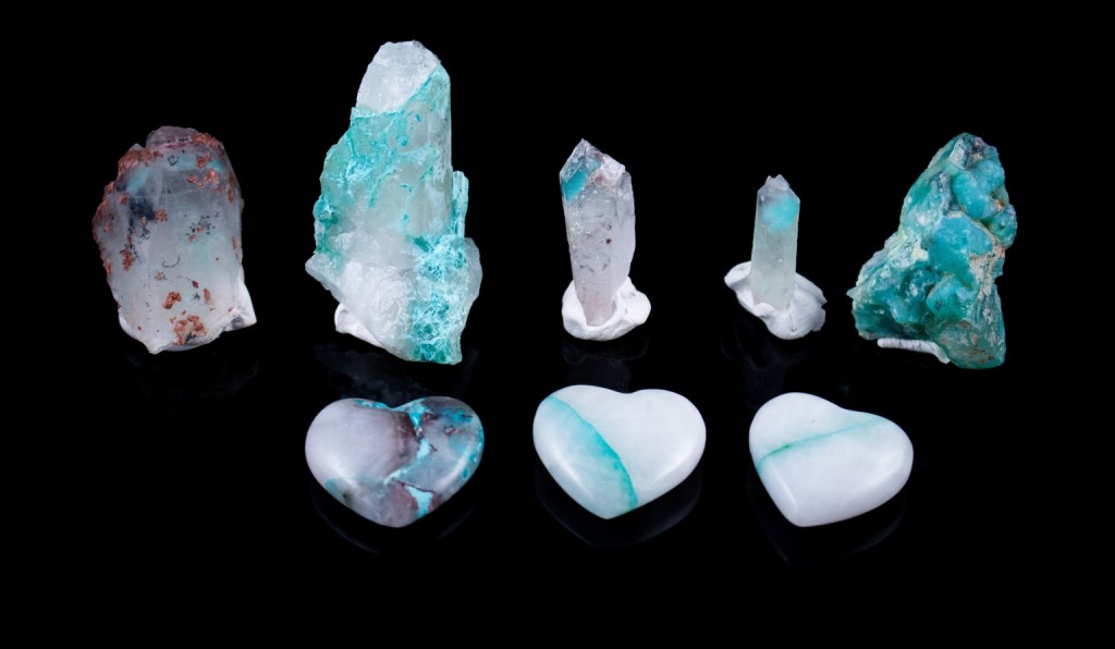 Ajoite Crystals & Gemstone Hearts