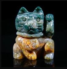 Moss Agate Lucky Cat Crystal Carving